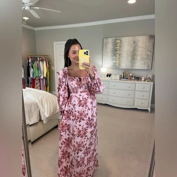 Free People Jaymes Floral Print Long Sleeve Dress Pink Size Small - Picture 5 of 15